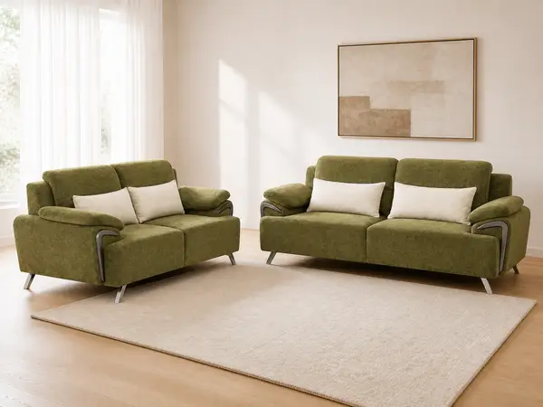 Olive Green Textured Sofa Pair — image 8