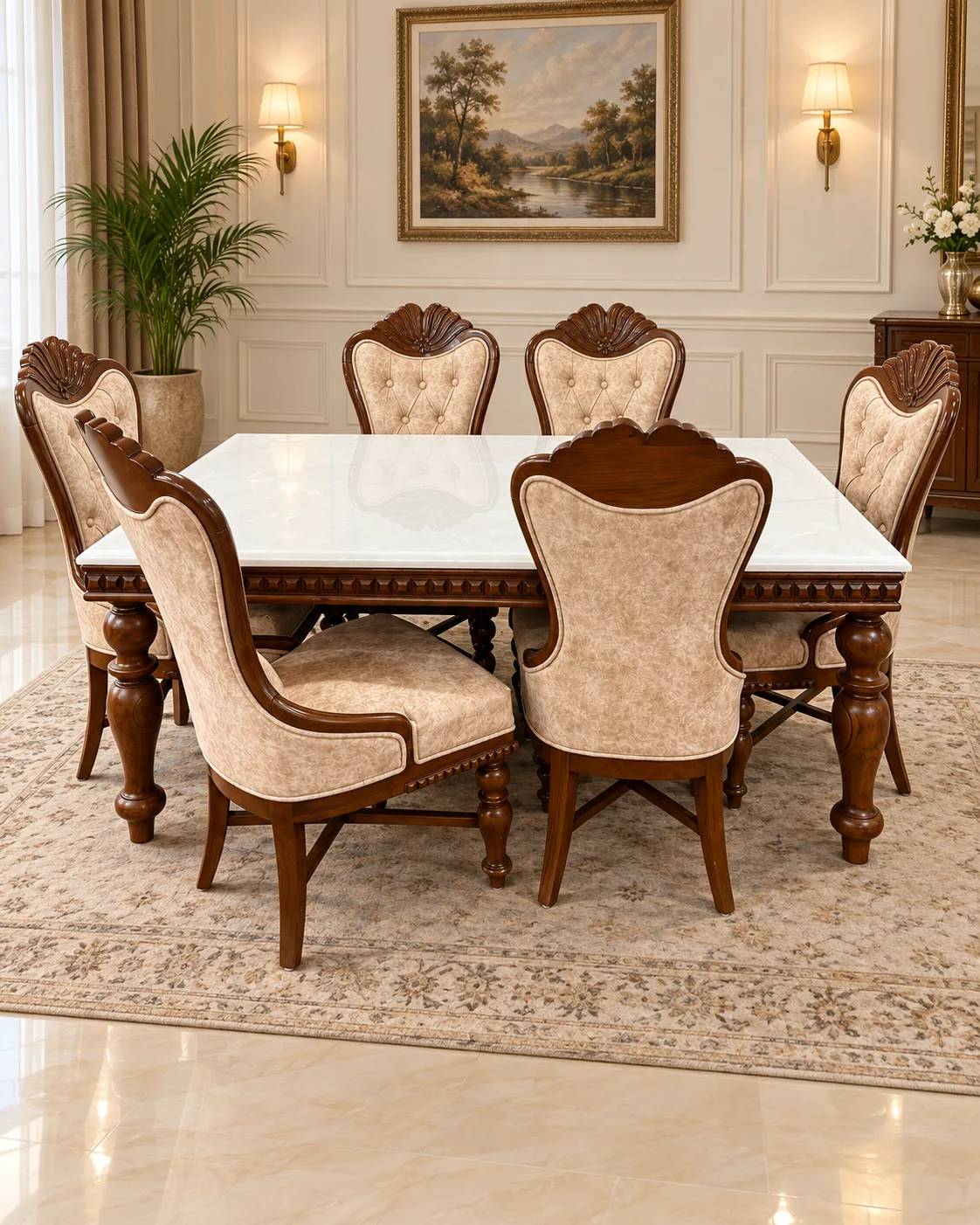 Classic Carved Wooden Dining Table Set