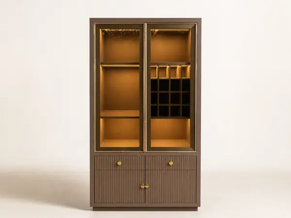 Taupe Lacquer Cabinet with Fluted Bronze Glass & Copper Hardware — image 1