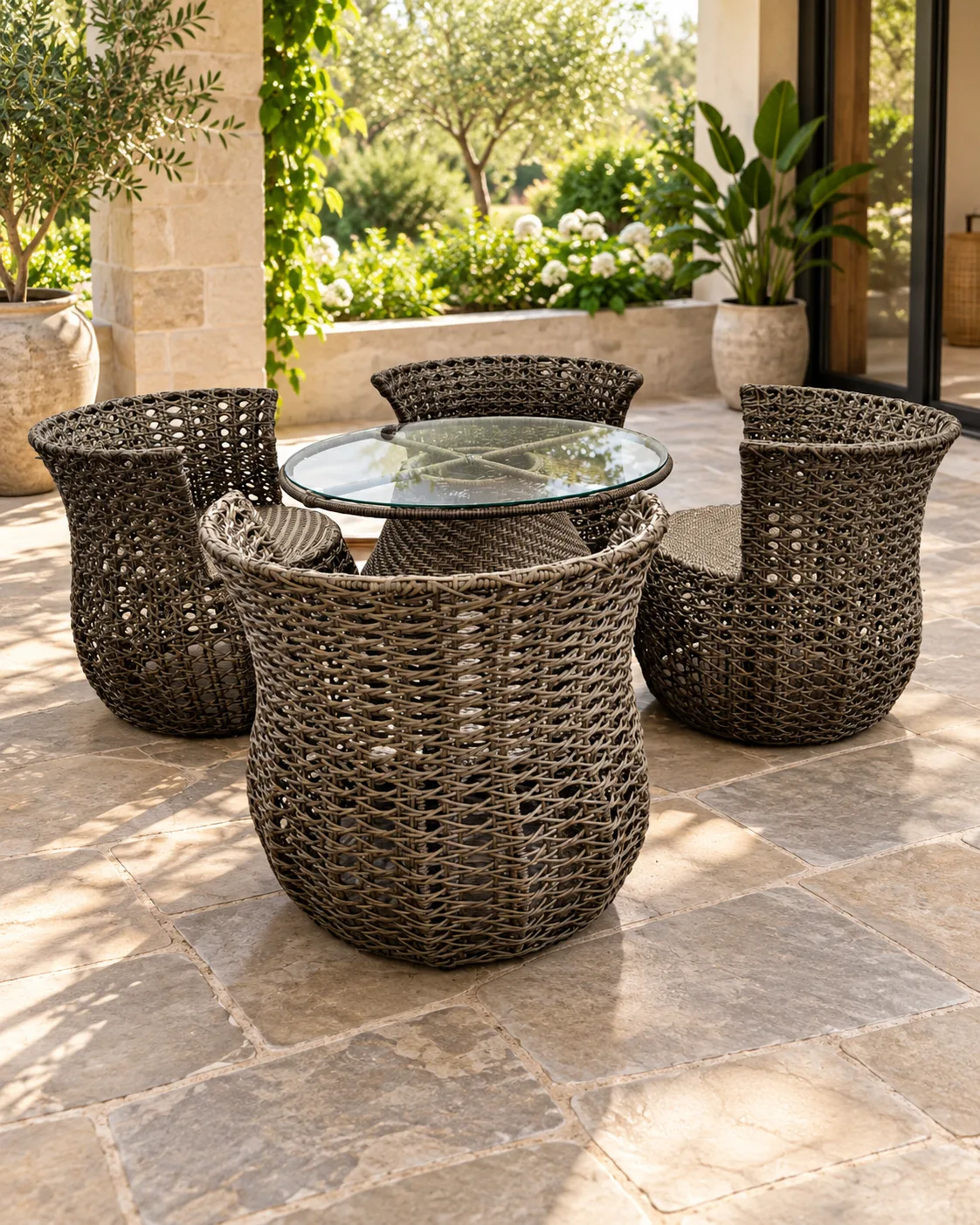 Round Wicker Outdoor Table Set