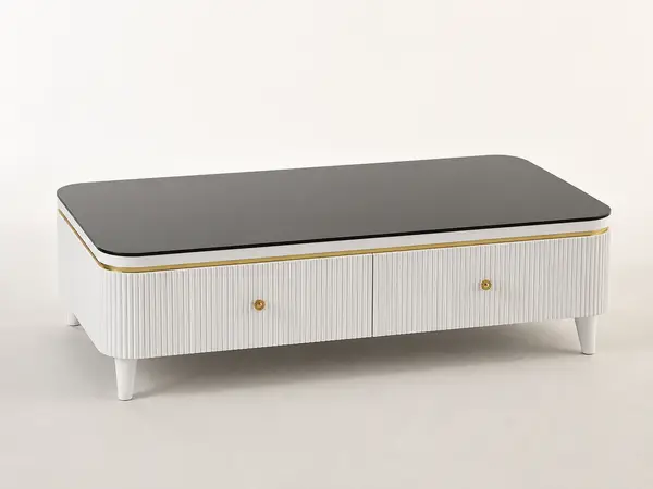 Glossy Black Center Table with Sunburst Gold Knobs — image 1