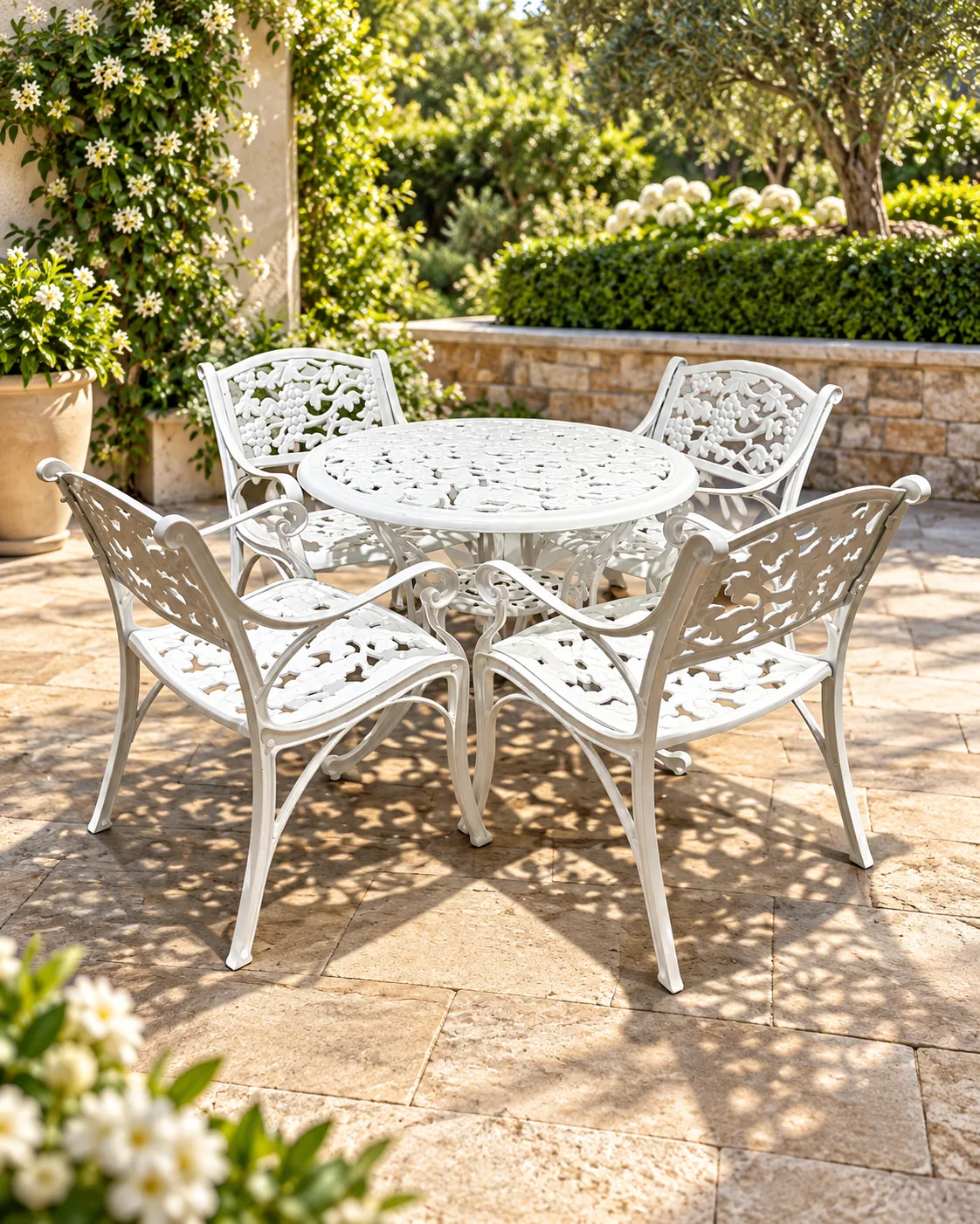 White Cast Garden Table Set