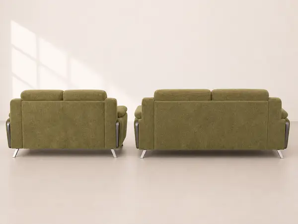 Olive Green Textured Sofa Pair — image 4
