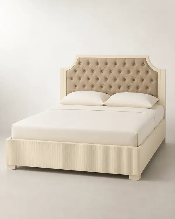 Cream Diamond Tufted Platform Bed — image 1
