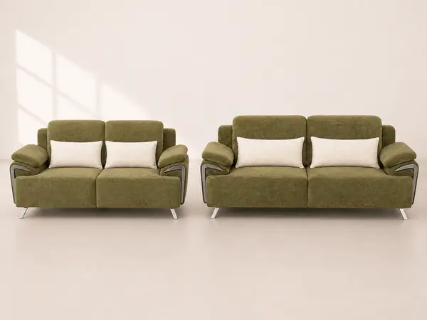 Olive Green Textured Sofa Pair — image 2